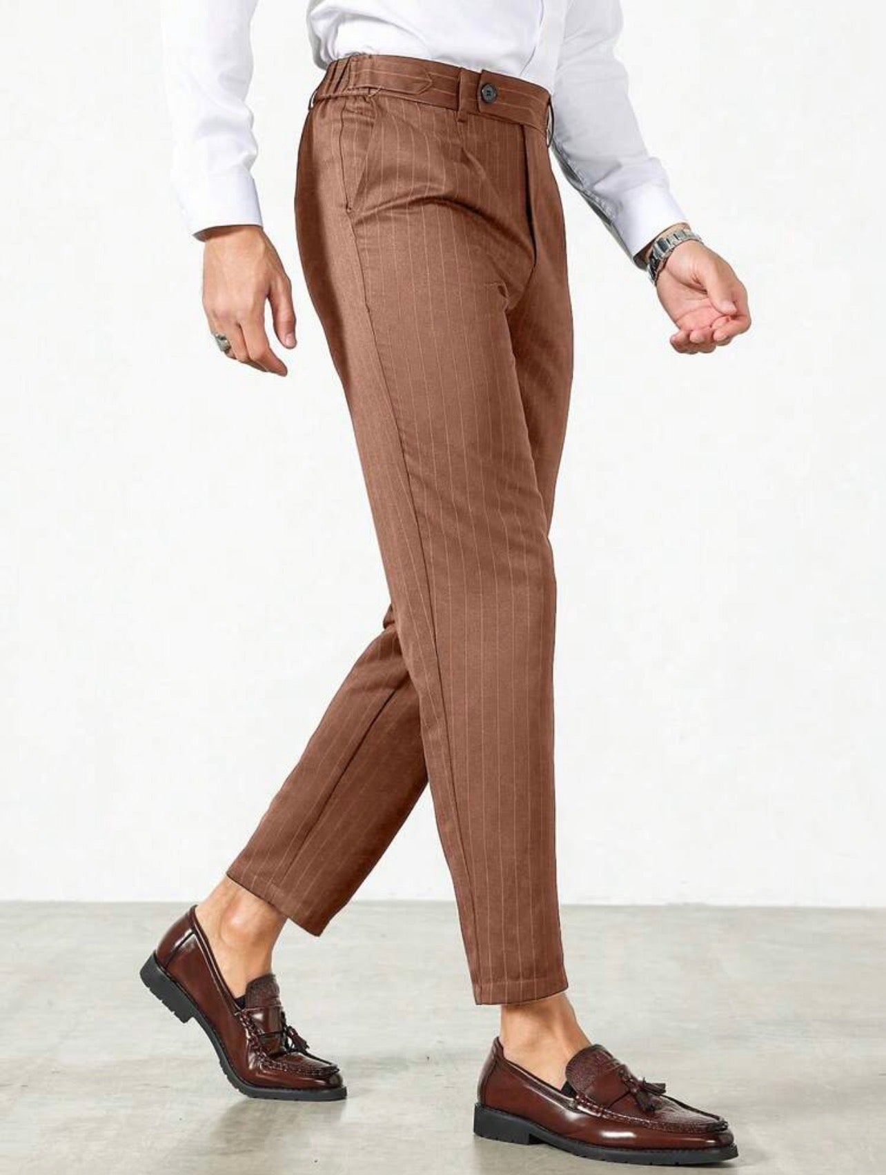 Men’s Vertical Striped Tapered Suit Pants – Business Casual Formal Trousers