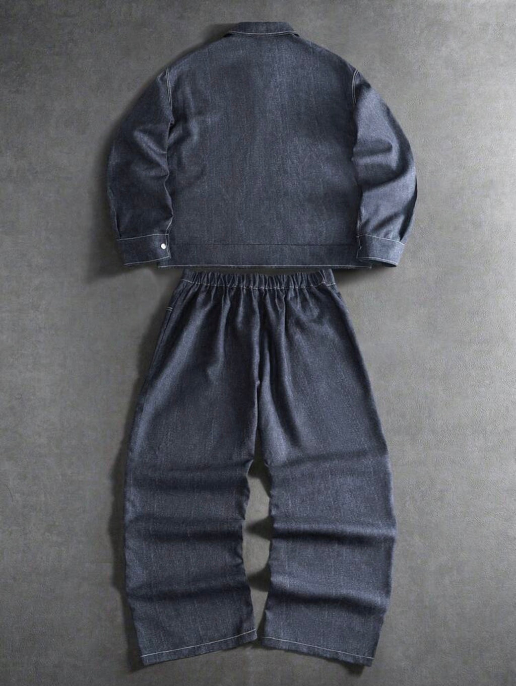 Men’s Denim Collar Long Sleeve Shirt & Pants Two-Piece Streetwear Set