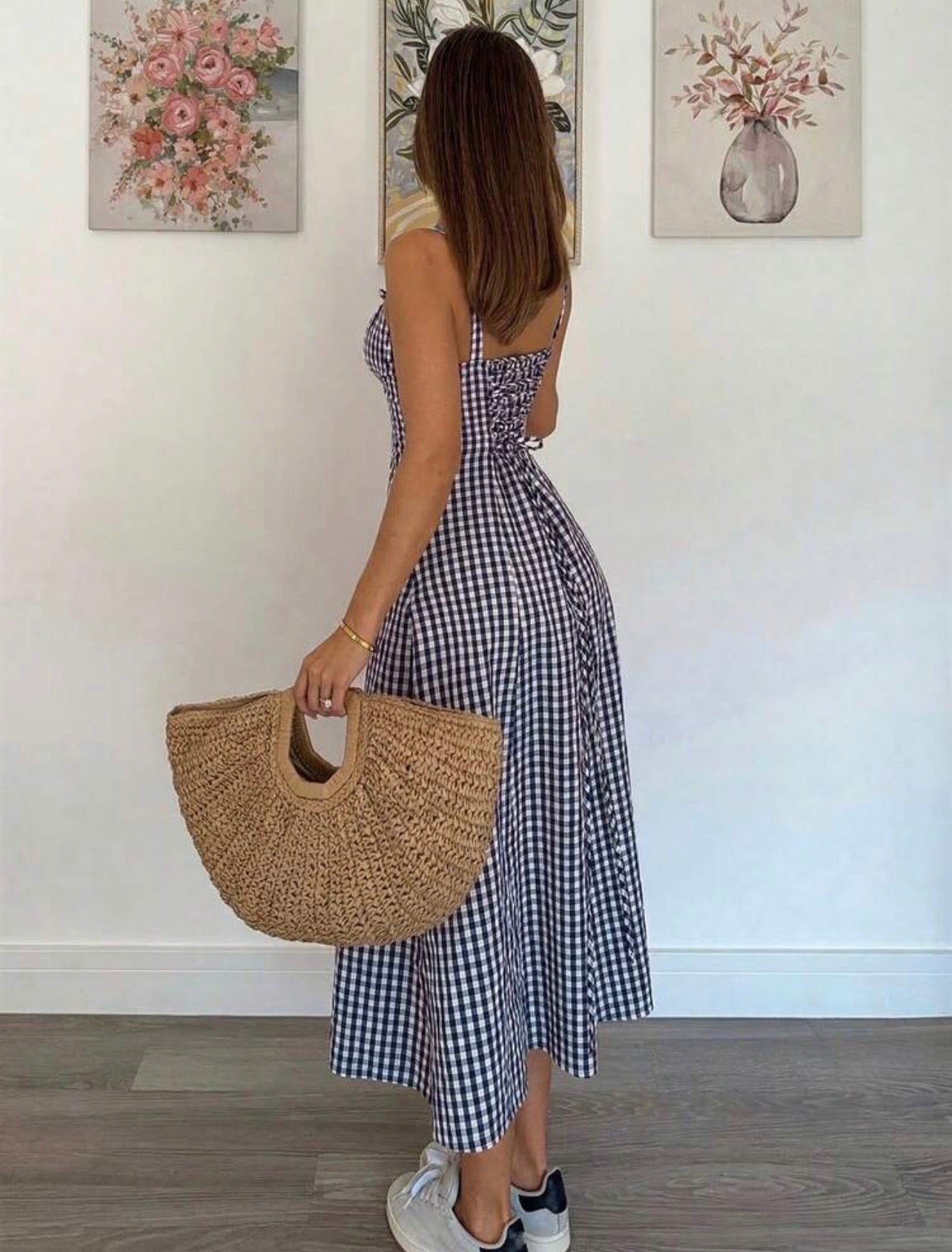 Women’s Floral Print Cinched Waist Slit Hem Cami Dress – Casual Resort Style