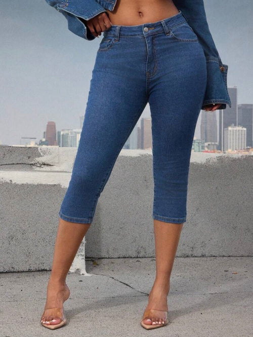 High Stretch Knit Denim Capri Pants for Women – Stylish Capri Jeans