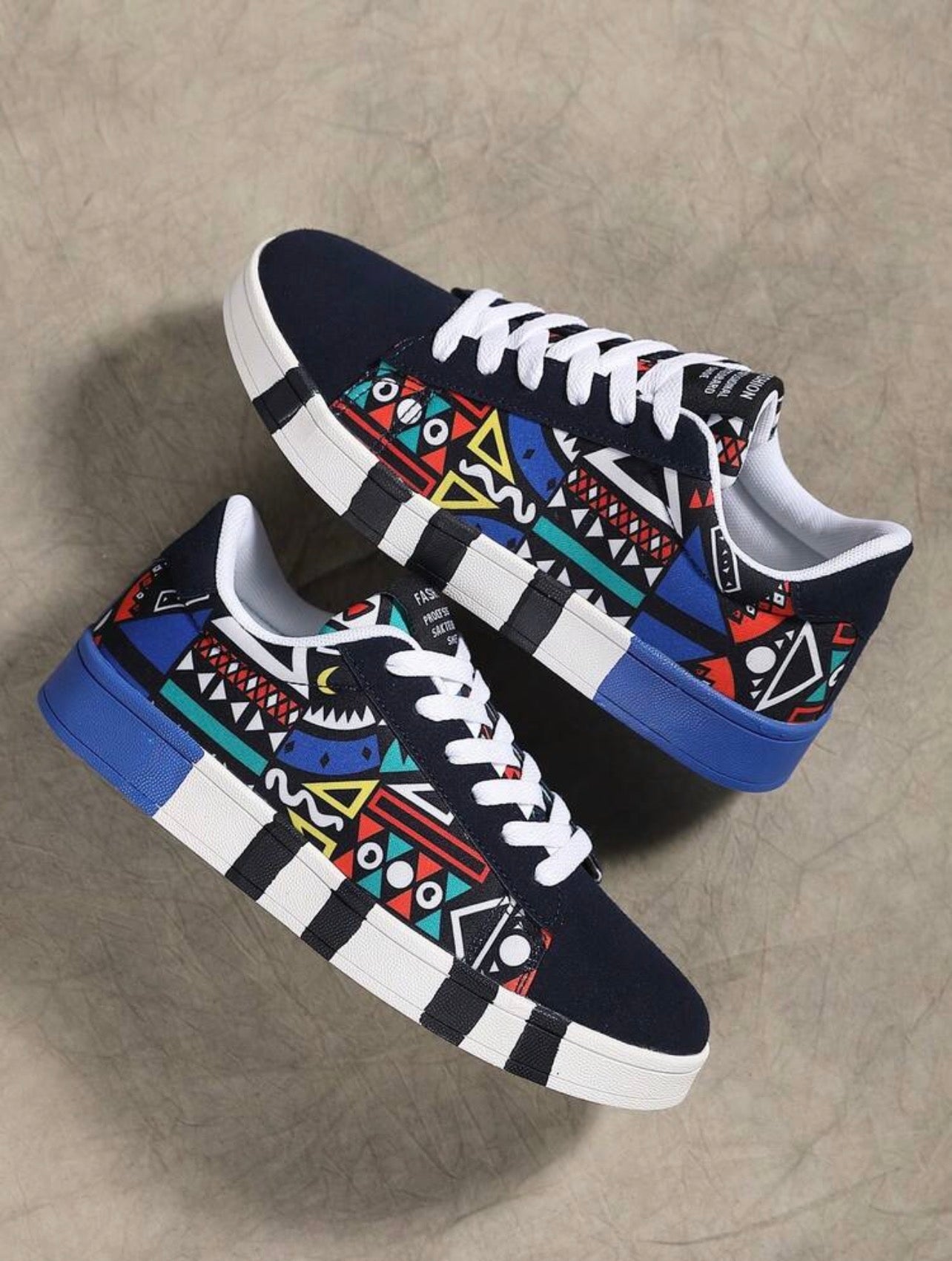 Women’s Casual Geometric Print Color Block Skate Shoes – Outdoor Comfort Sneakers