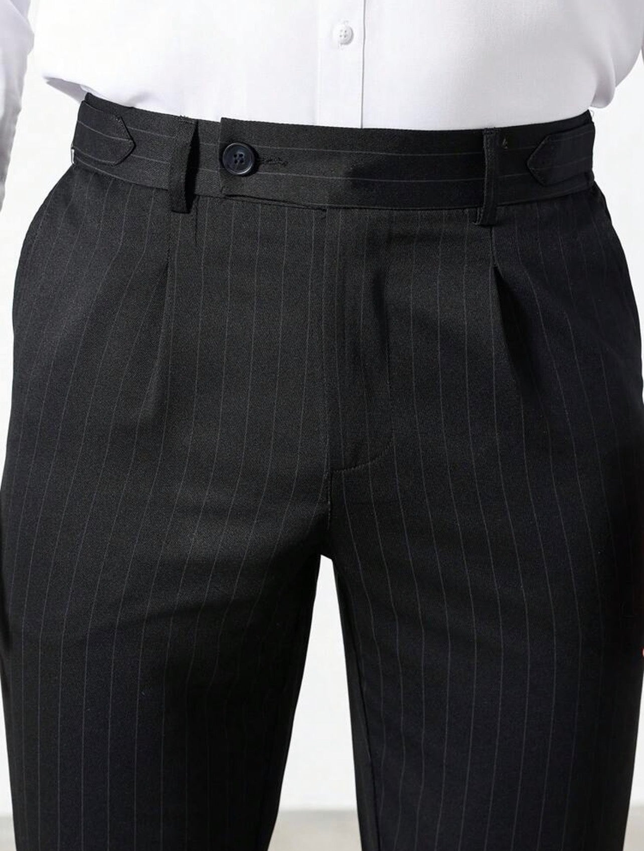 Men’s Vertical Striped Tapered Suit Pants – Business Casual Formal Trousers
