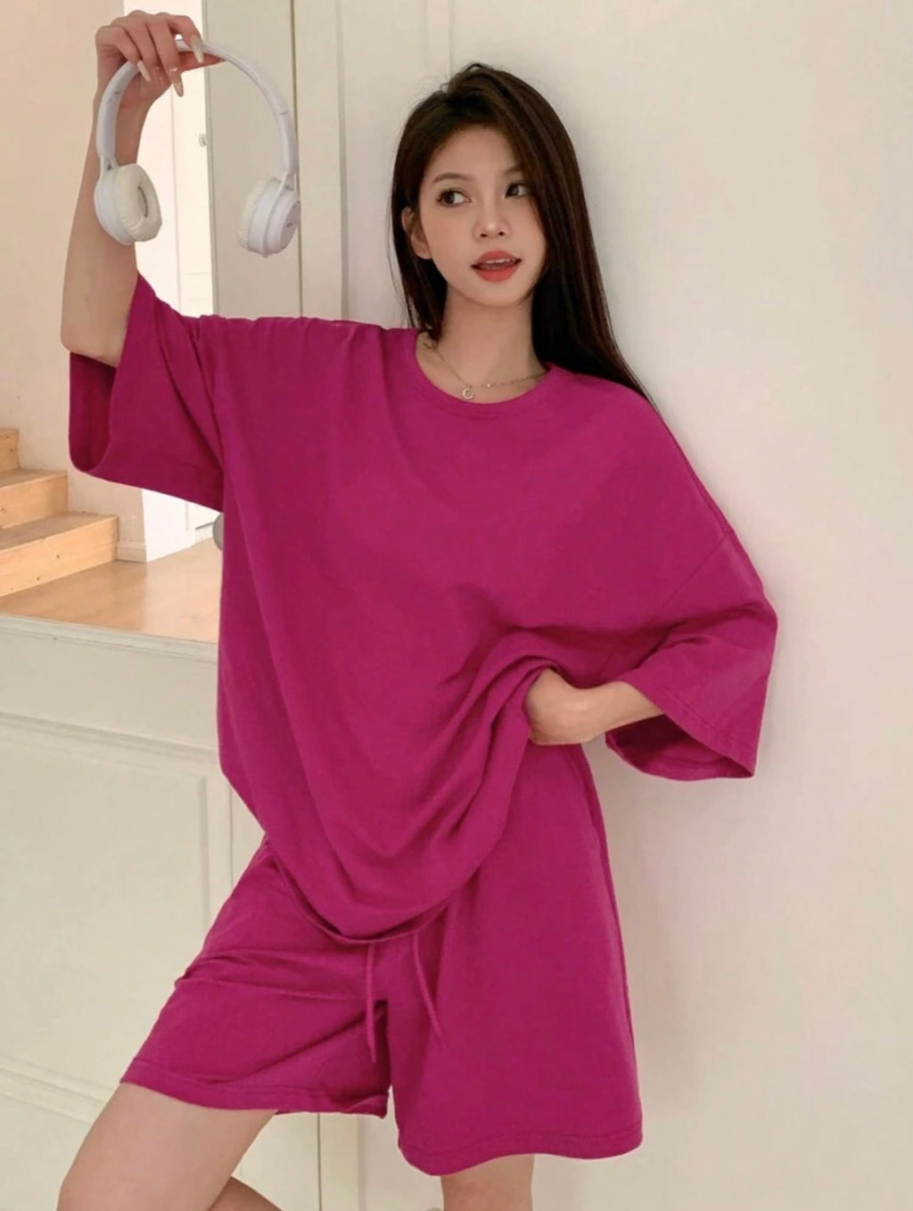 Women’s Solid Color Loose Fit T-Shirt & Shorts Two-Piece Homewear Set