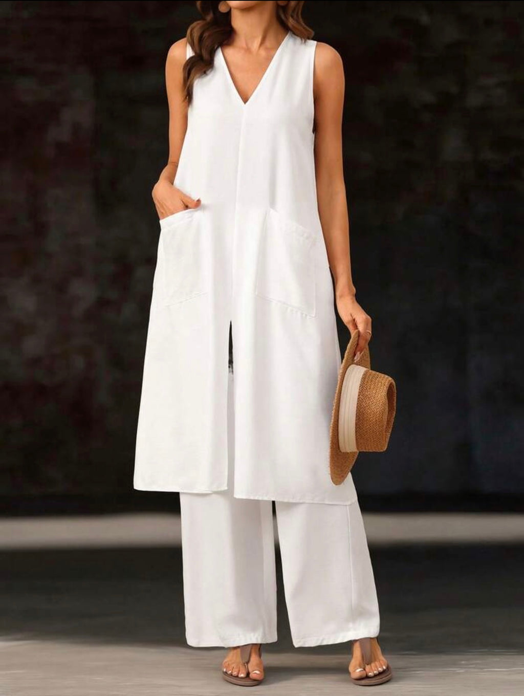 Women’s V-Neck Halter Backless Camisole Top & Loose Straight Leg Pants Two-Piece Set