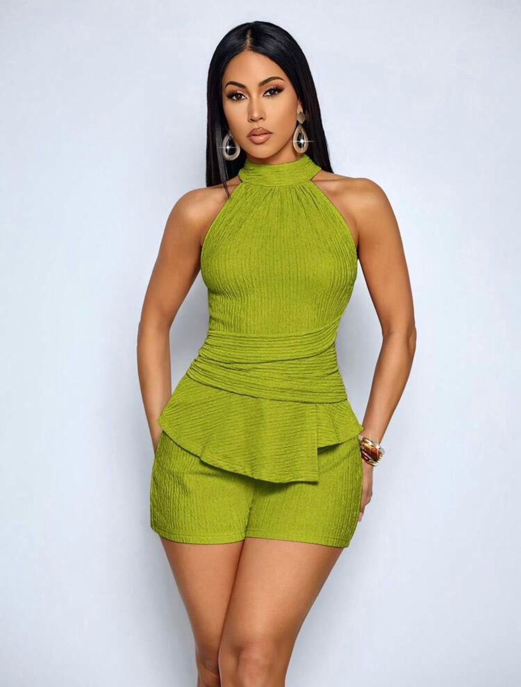 Elegant Halter Neck Cinched Waist Short Jumpsuit – Resort Summer Style