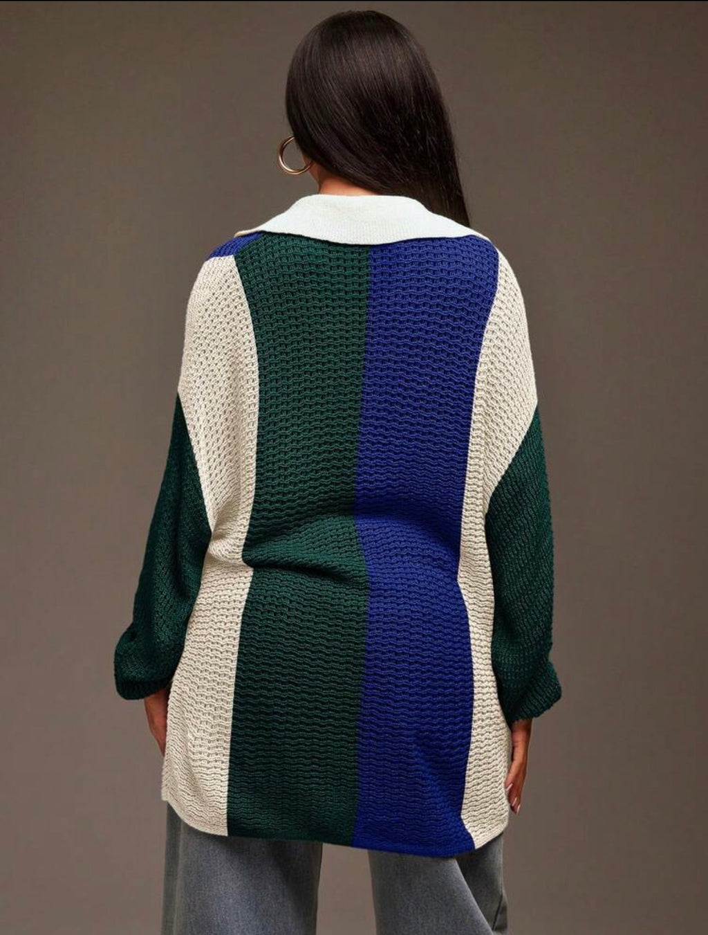 Women’s Collared Oversized Striped Knit Long Sleeve Top – Casual Streetwear