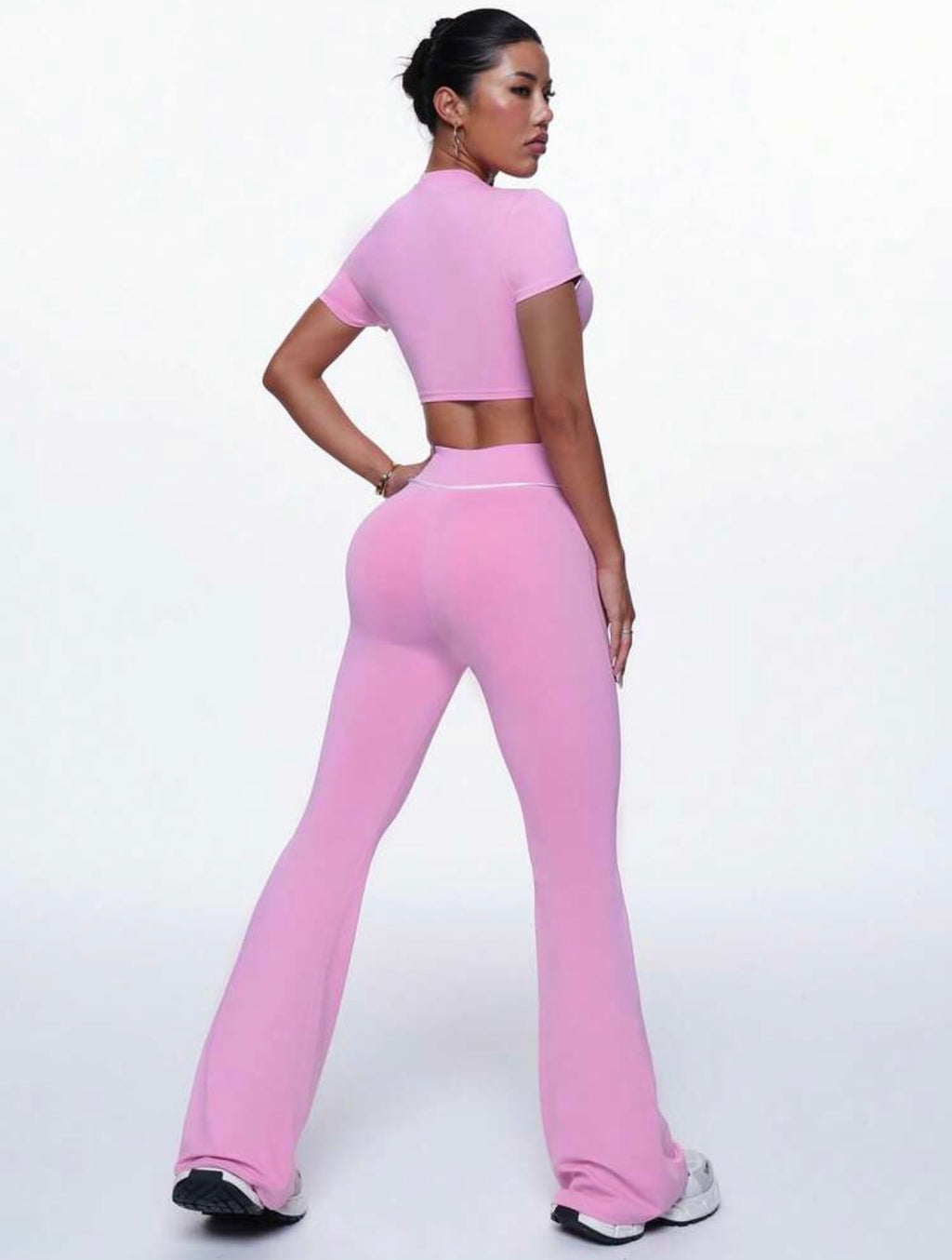 Women’s Color Block Short Sleeve Top & Flare Leggings Sports Set