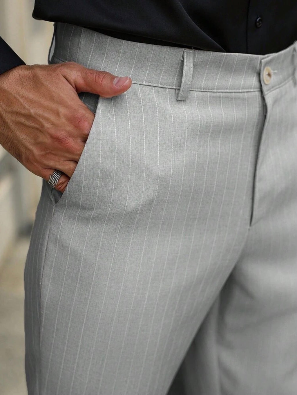 Men’s Striped Tapered Loose Fit Suit Pants with Pockets – Casual Formal Trousers