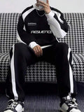 Men’s Letter Print Colorblock Sweatshirt & Joggers Two-Piece Tracksuit Set – Casual Streetwear Outfit