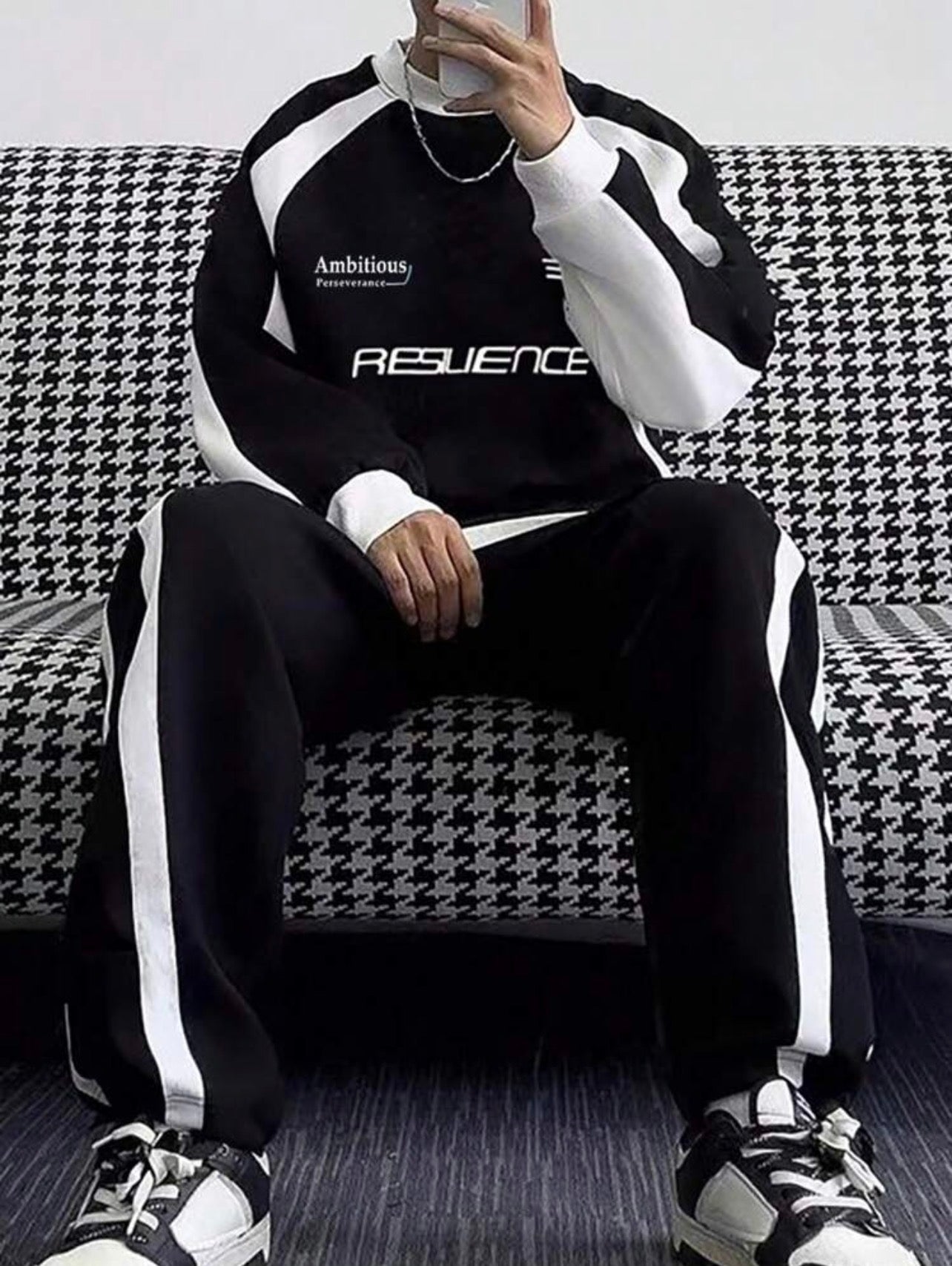 Men’s Letter Print Colorblock Sweatshirt & Joggers Two-Piece Tracksuit Set – Casual Streetwear Outfit