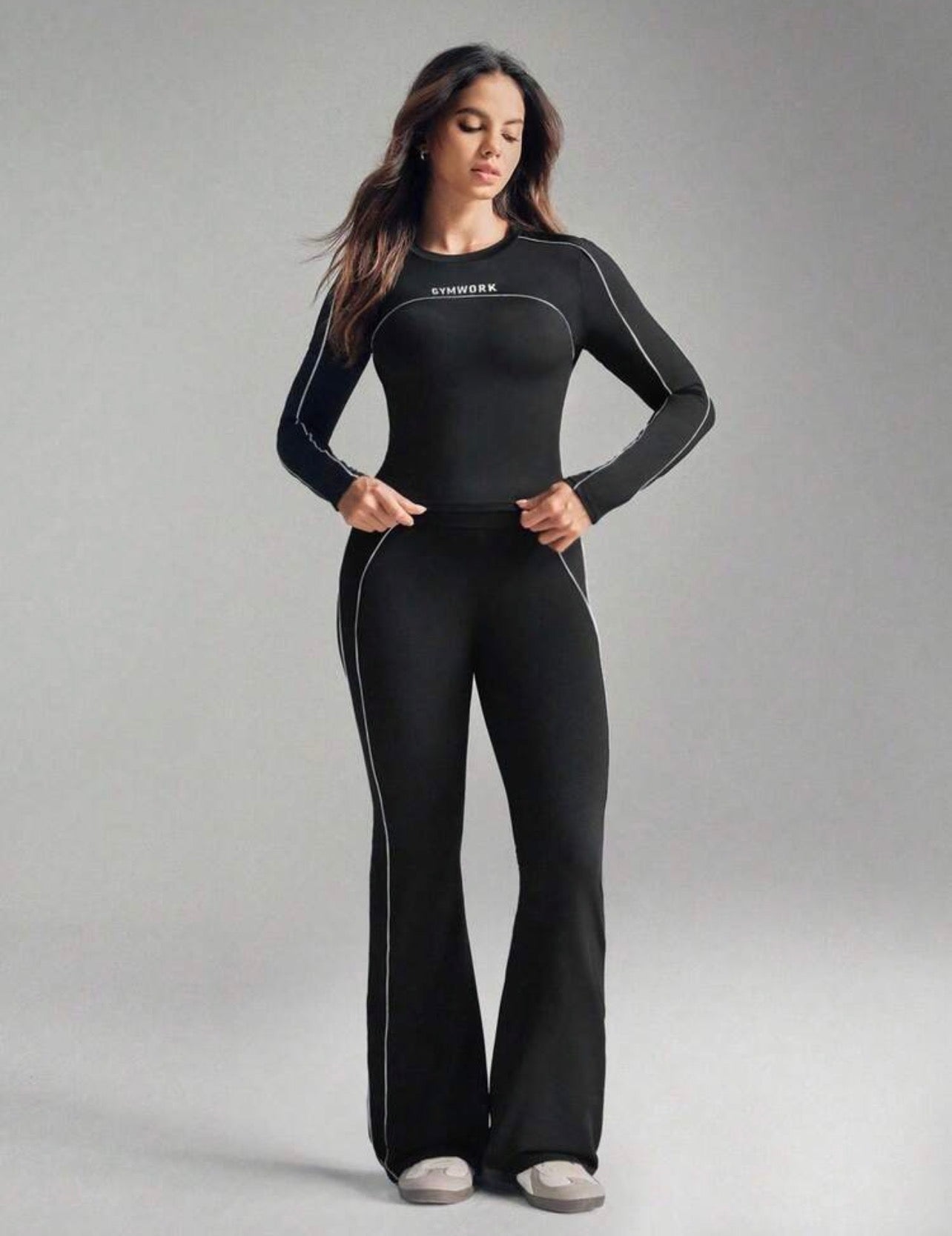 Women’s Plus Size Black & White Long Sleeve Yoga Workout Set
