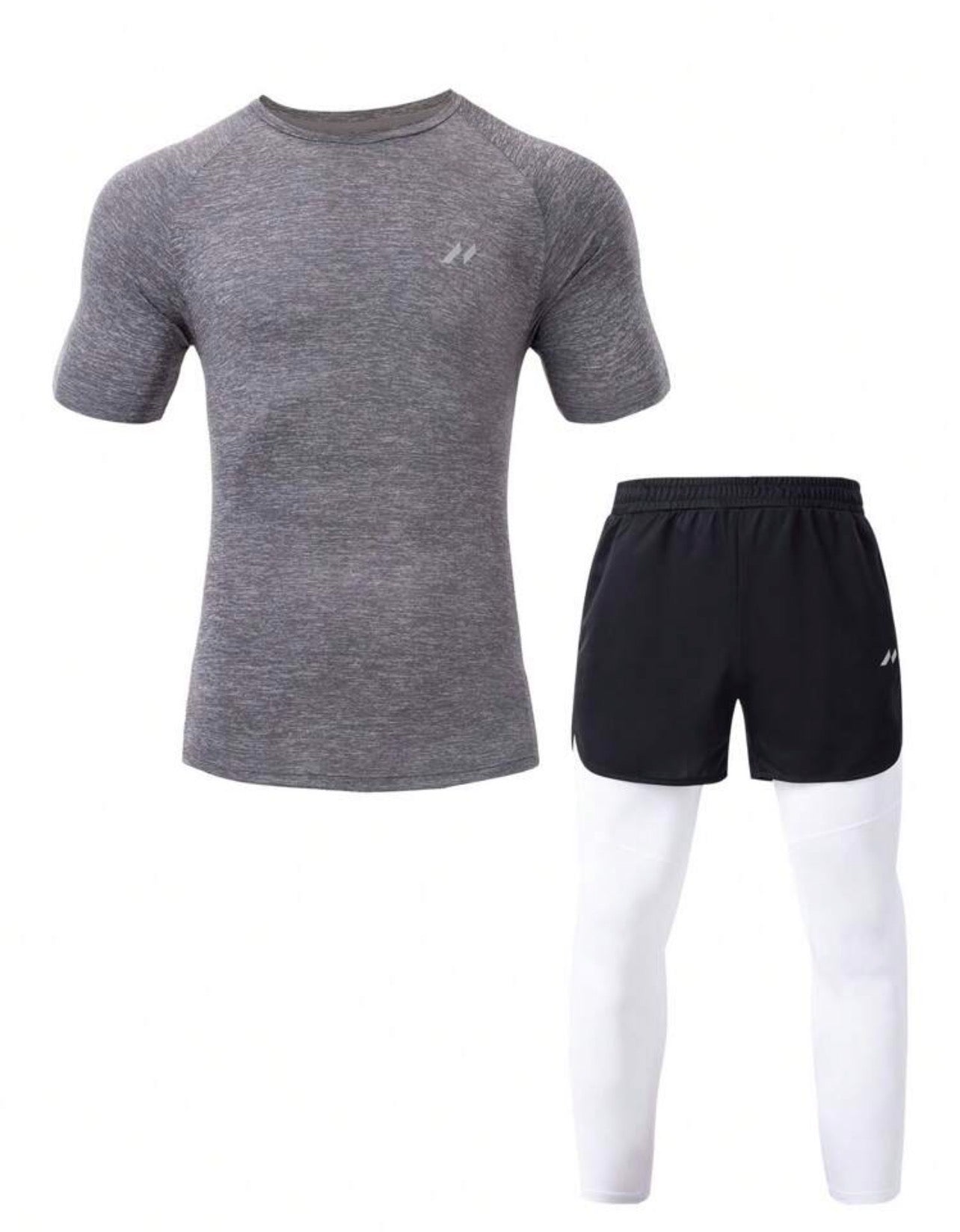 Men’s Short Sleeve T-Shirt, Shorts & Compression Leggings 2-Piece Athletic Workout Set