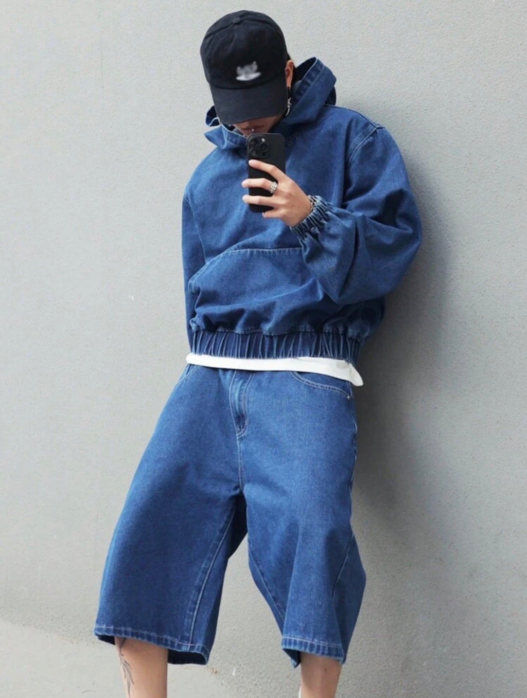 Men’s Hooded Denim Top & Denim Pants Two-Piece Set – Casual Streetwear Outfit