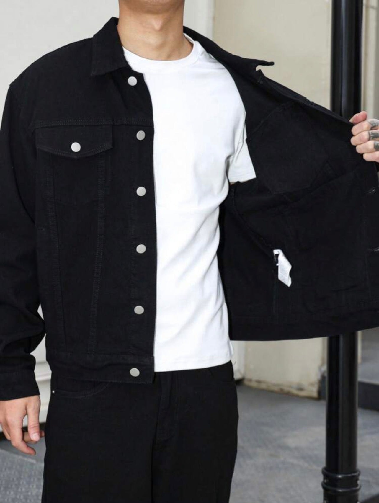 Men’s Denim Jacket & Loose Fit Pants Two-Piece Set – Casual Spring/Autumn Outfit