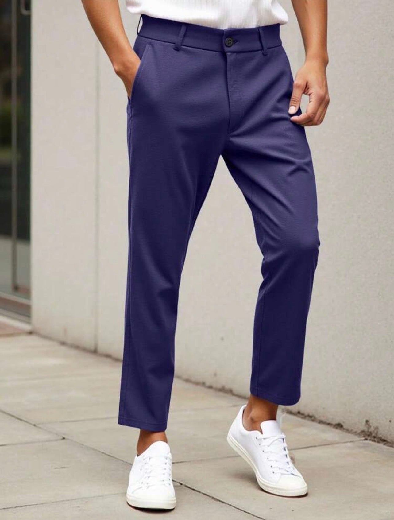 Men’s Vertical Striped Tapered Suit Pants – Business Casual Formal Trousers