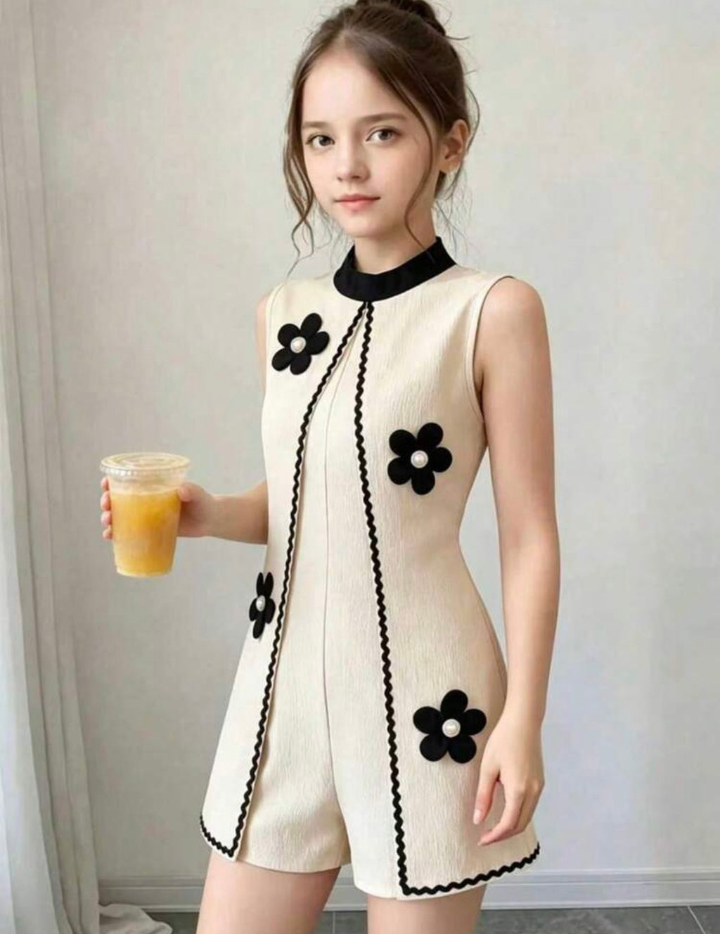 Girls Colorblock Floral Sleeveless 2-in-1 Open Front Jumpsuit for Summer Vacation Wear