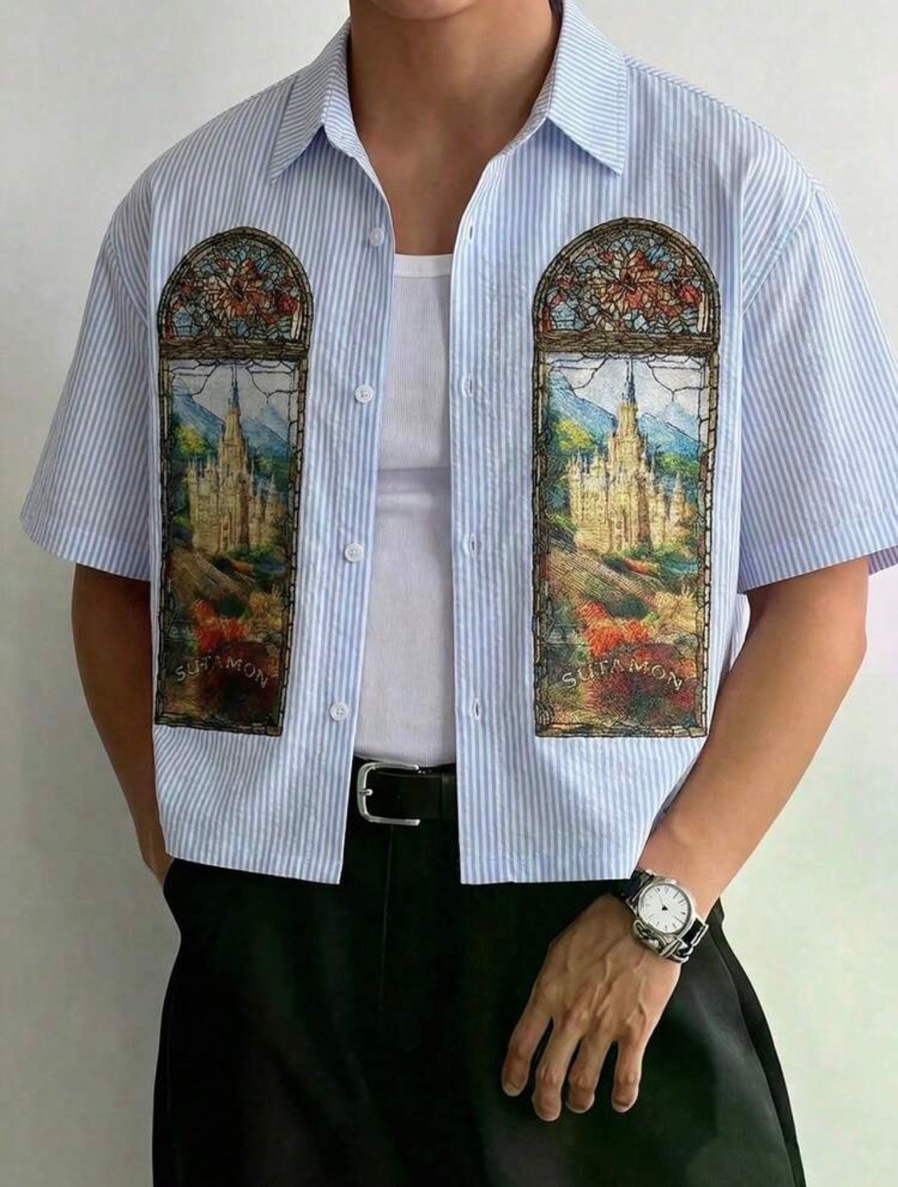 Men’s All-Over Print Short Sleeve Shirt – Loose Fit Casual Streetwear Top