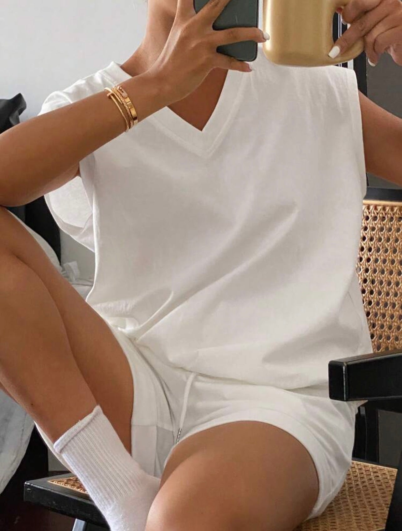 Women’s Solid Color Sleeveless Top & Shorts Two-Piece Loungewear Set