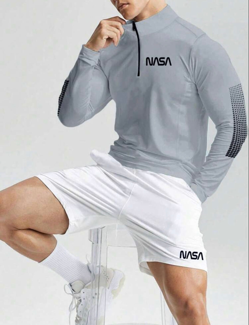 Men’s Letter Graphic Quarter-Zip Sports Jacket Lightweight Fitness Workout Top