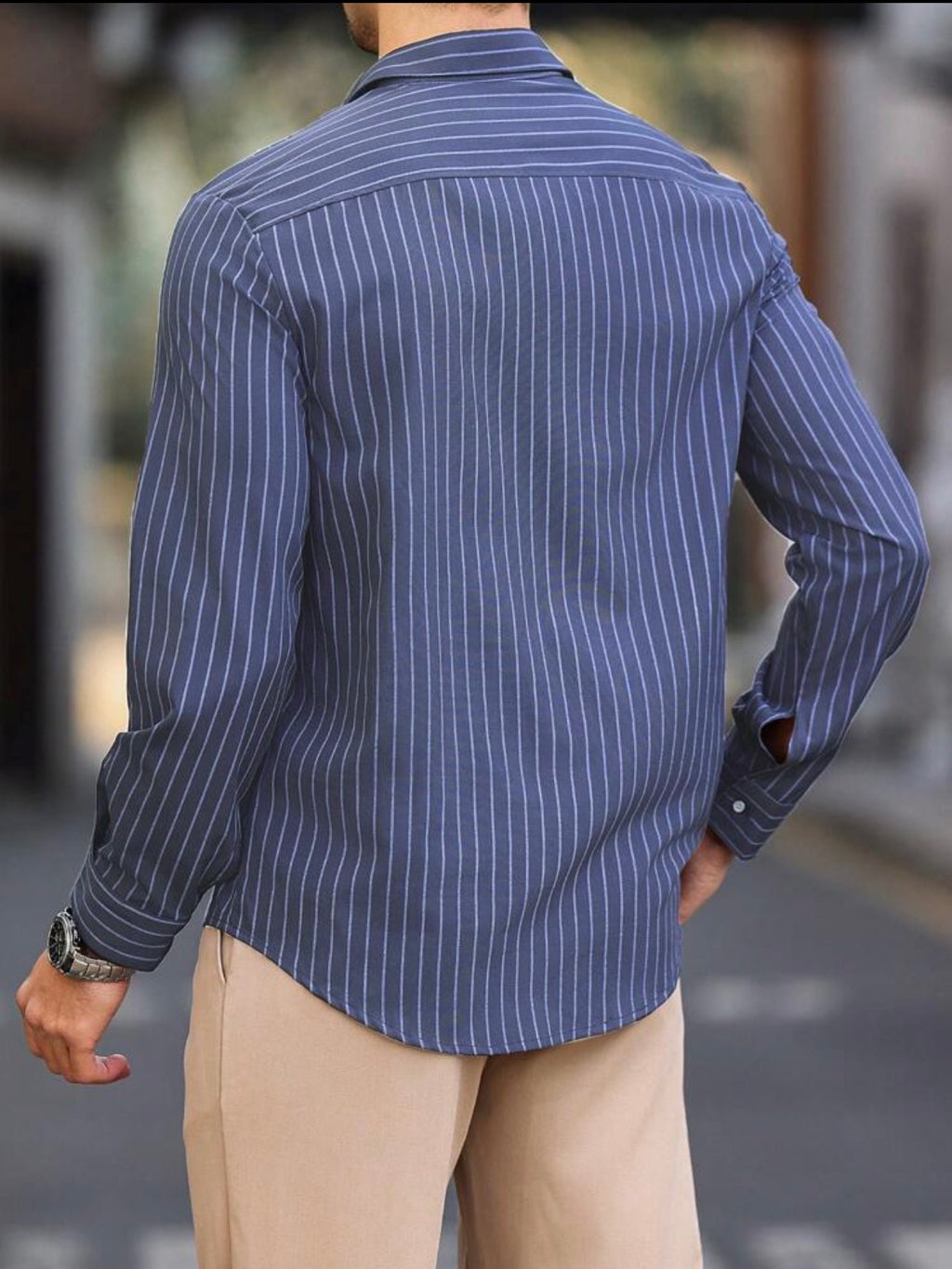 Men’s Striped Long Sleeve Formal Shirt – Casual Business Top