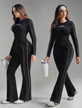 Women’s Plus Size Black & White Long Sleeve Yoga Workout Set