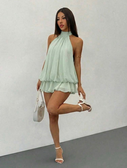 Elegant Sleeveless Tie-Neck Mini Dress for Women – Chic Party & Casual Wear Dress