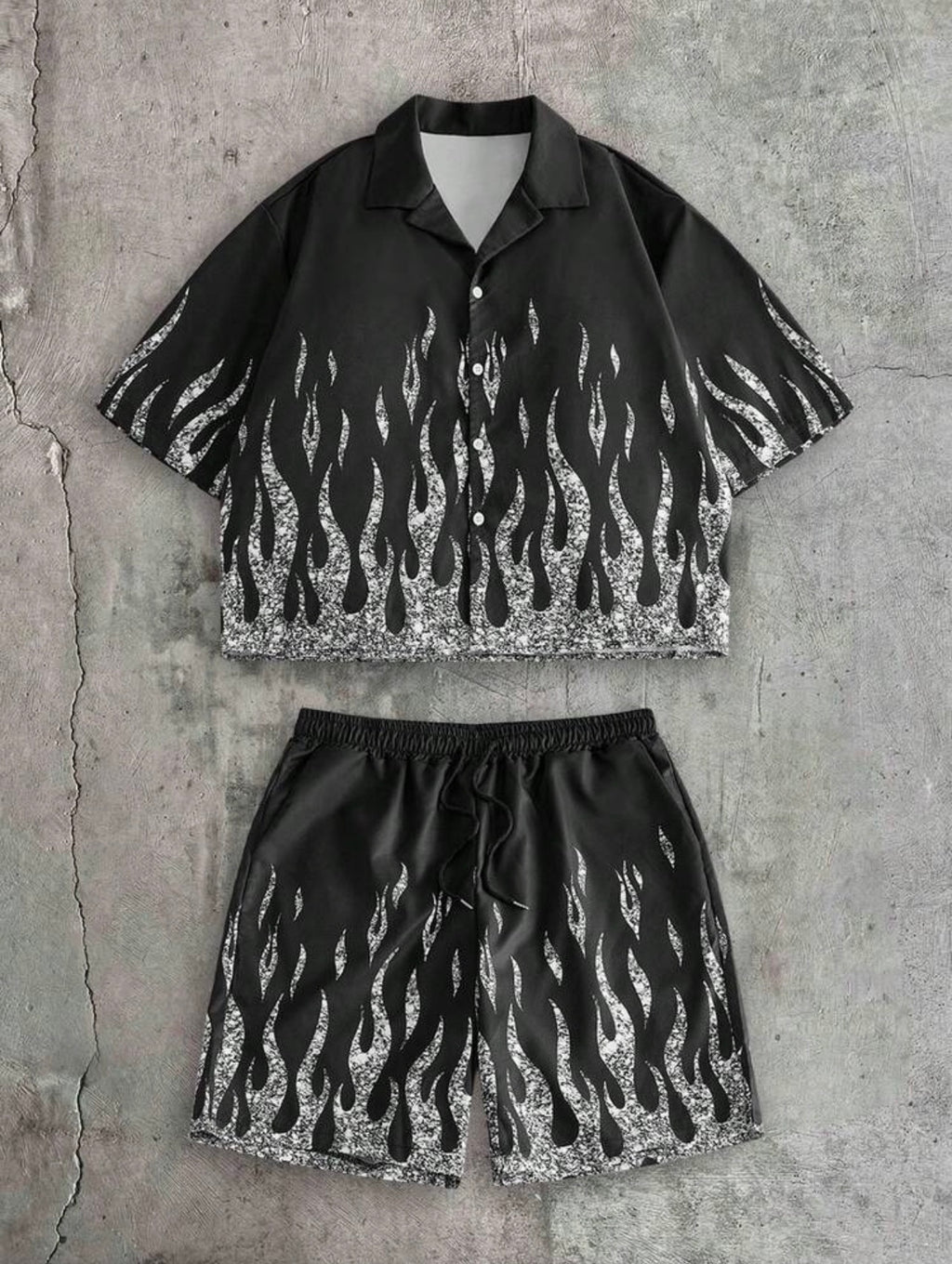 Men’s Printed Polo Shirt & Shorts Two-Piece Set – Loose Fit Streetwear Outfit