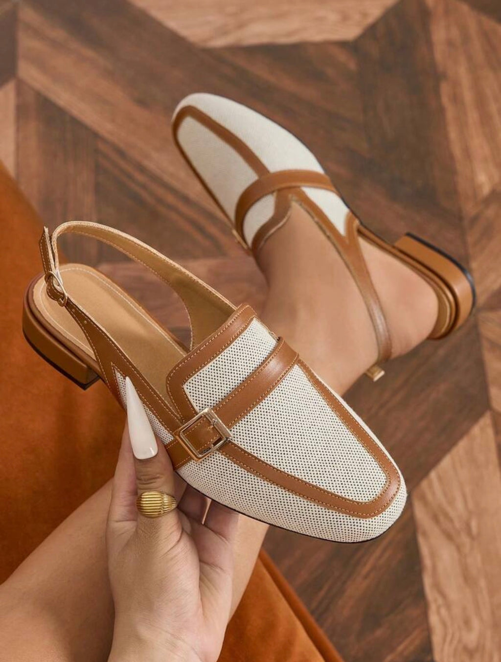 Women’s Breathable Backless Mule Flats – Low Heel Closed Toe Canvas Shoes