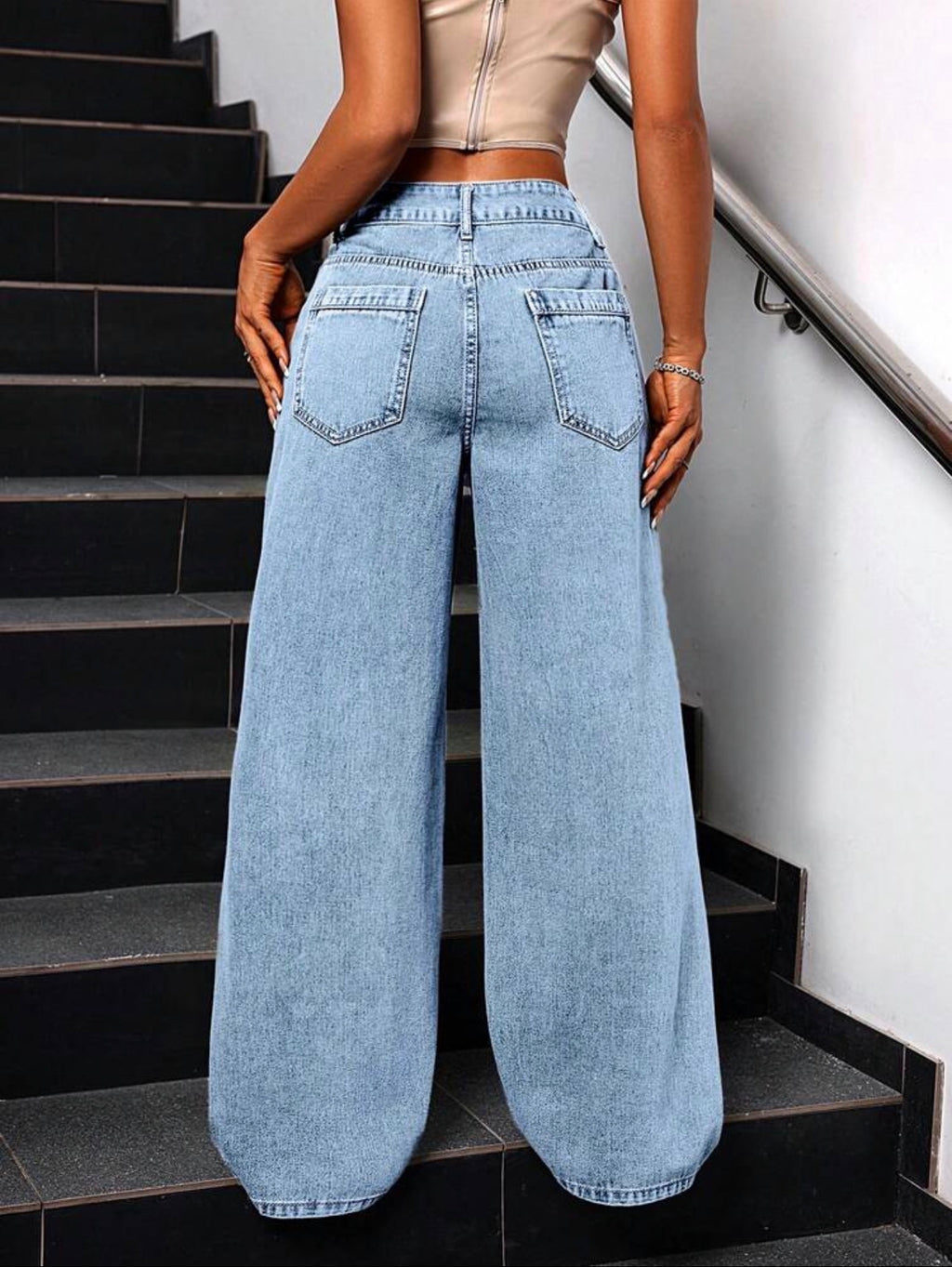 Women’s Distressed Loose Fit Wide Leg Denim Pants – Casual Streetwear Jeans
