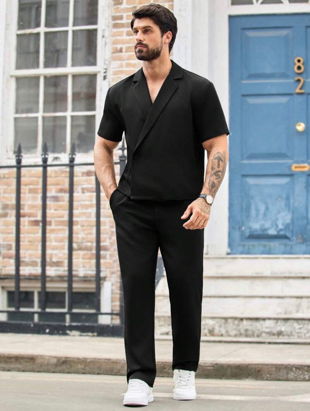 Men’s Drop Shoulder Short Sleeve Shirt Two-Piece Set – Casual Loose Fit Co-Ord