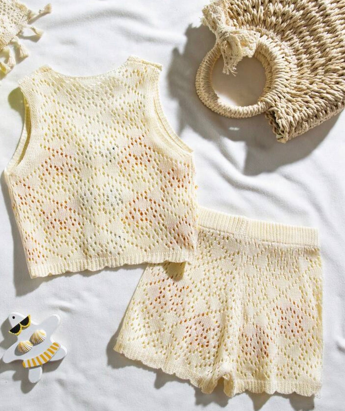 Girls Contrast Color V-Neck Knit Cover-Up Top & Shorts 2-Piece Set