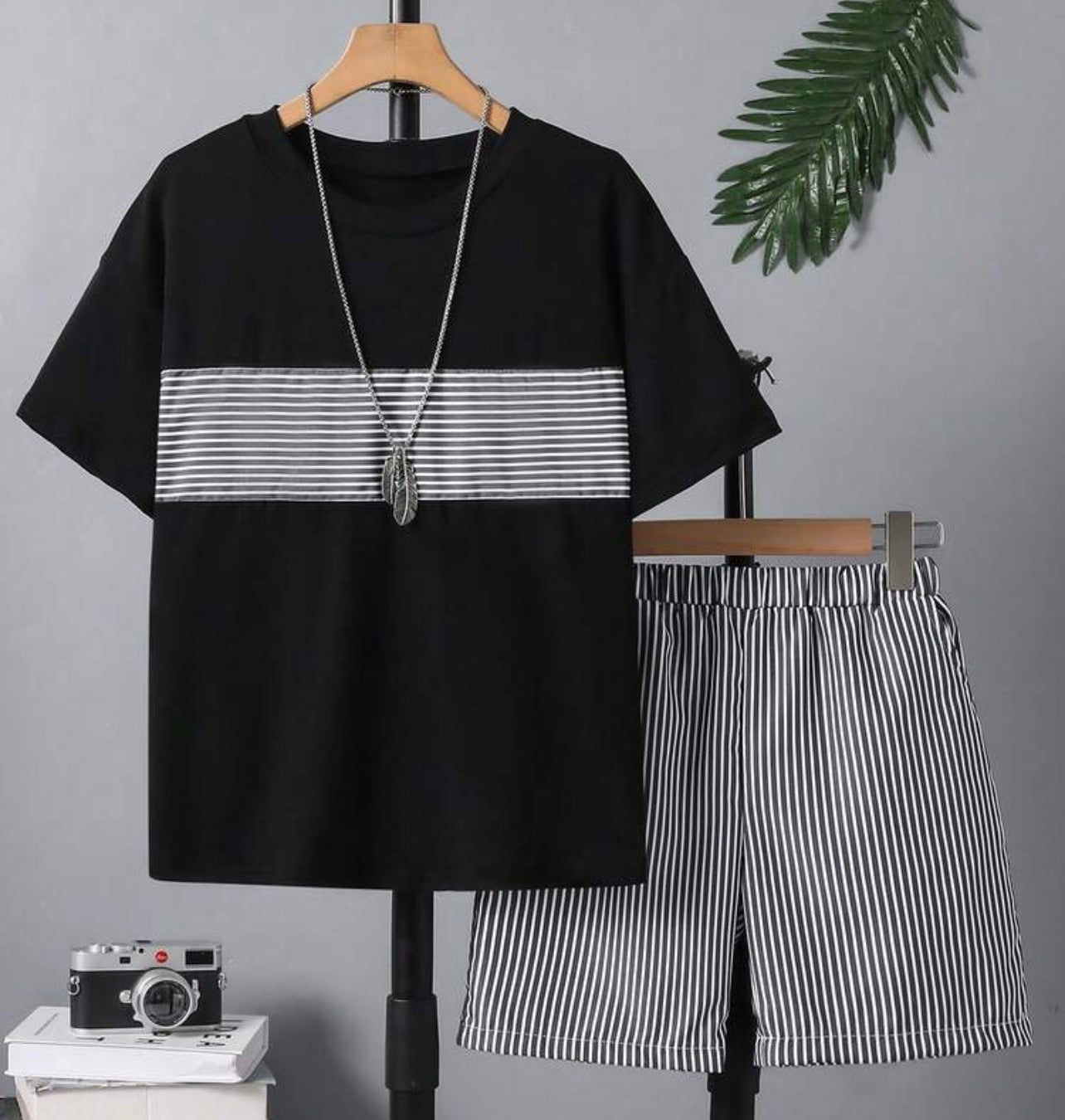 Boys Navy Blue Striped T-Shirt & Loose Shorts Casual Summer Sports Set