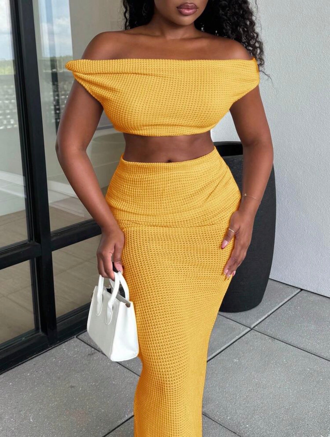 Women’s 2-Piece Crochet Knit Vacation Set – Asymmetrical Cutout Top & Fishtail Skirt