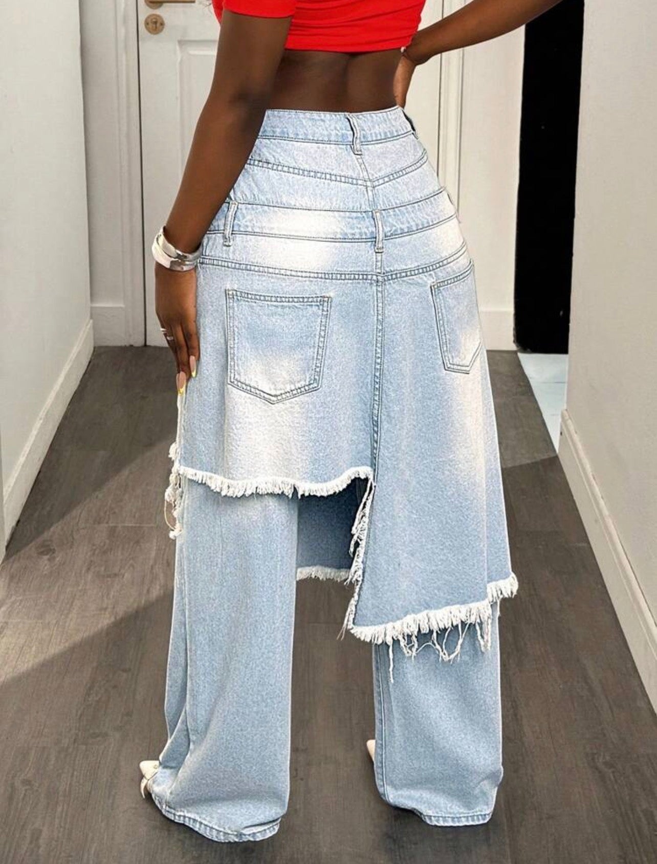 Women’s Loose Fit Ripped Pocket Denim Pants – Casual Long Jeans