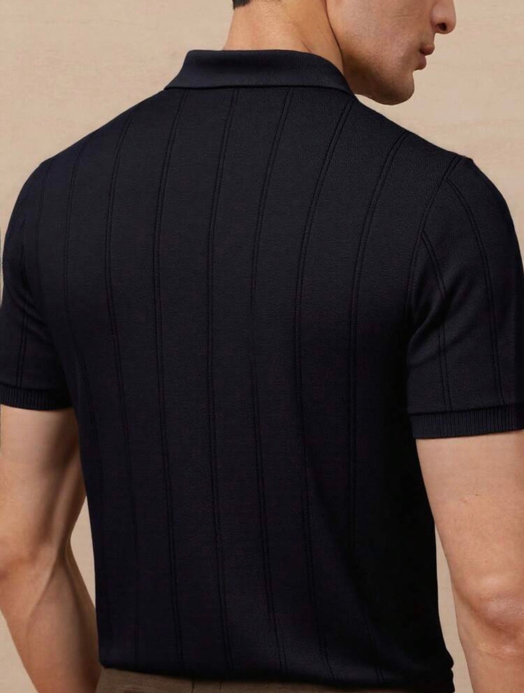 Men’s Ribbed Knit Polo Neck Short Sleeve Top – Casual Daily Wear Shirt