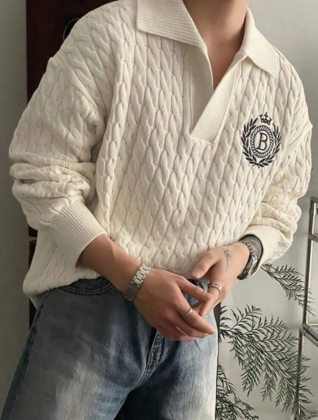 Men’s Drop Shoulder Letter Pattern Knitted Sweater – Casual Relaxed Fit Pullover