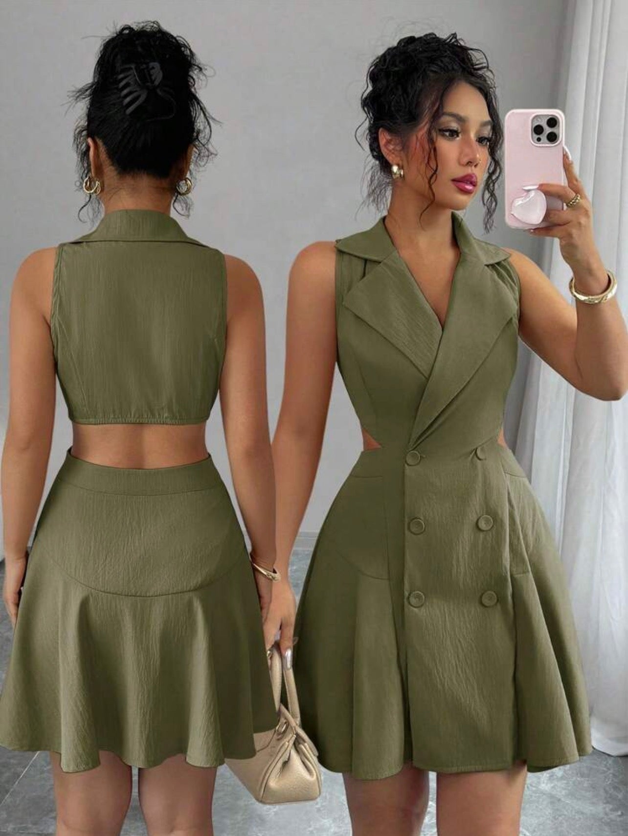 Women’s Double-Breasted Sleeveless Cropped Dress – Casual Summer Commuter Style