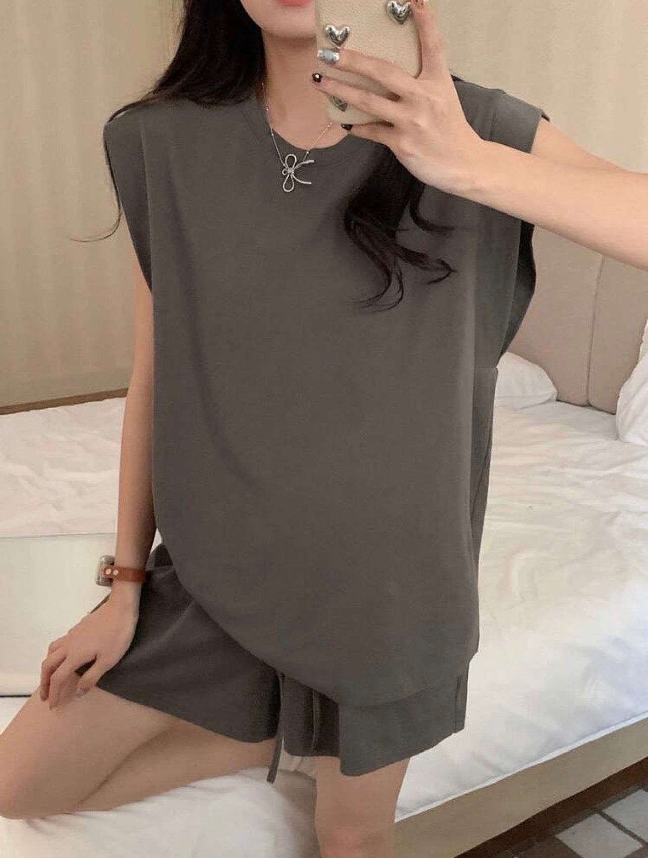 Women’s Solid Color Sleeveless Top & Shorts Minimalist Two-Piece Loungewear Set
