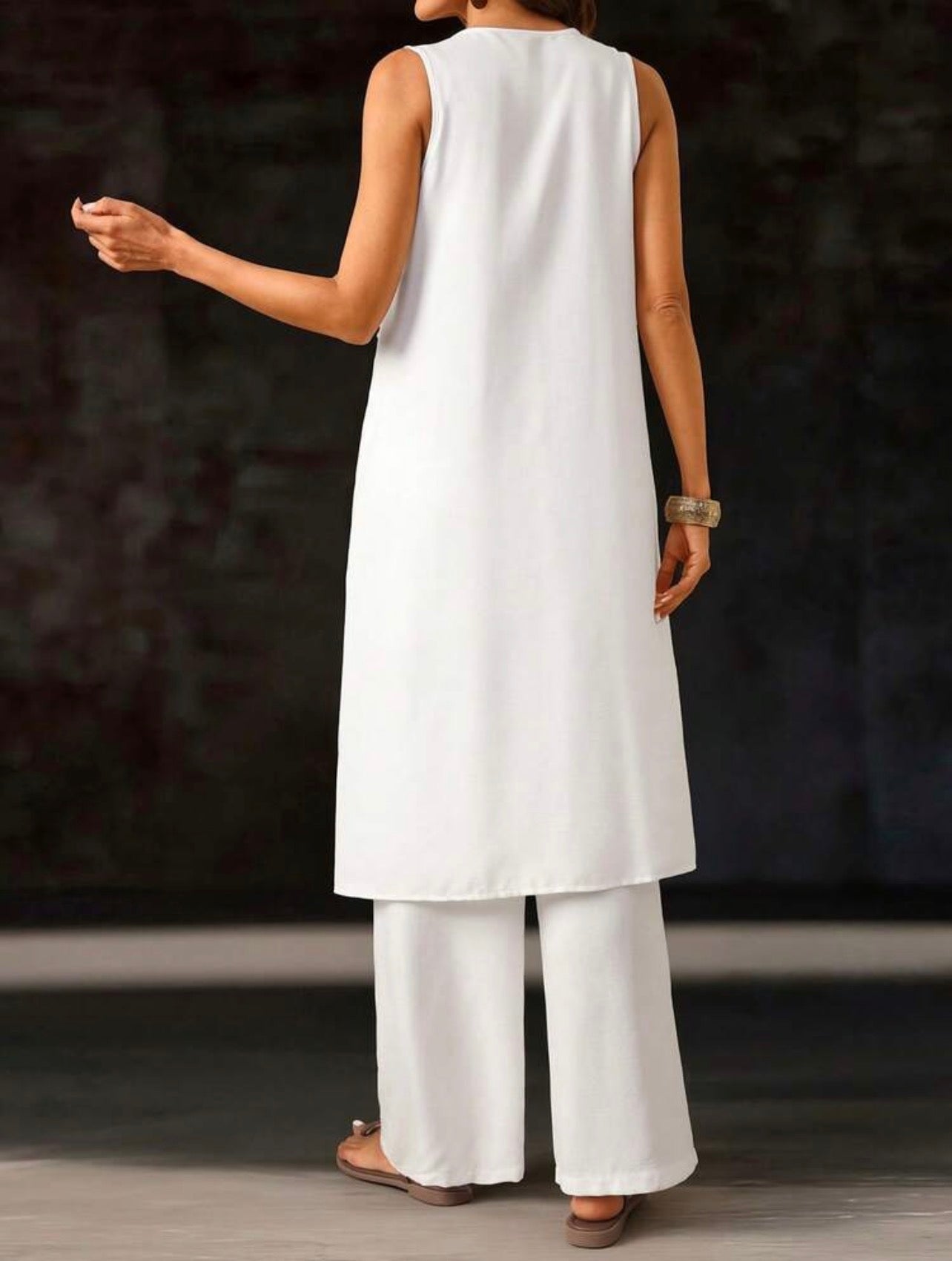 Women’s V-Neck Halter Backless Camisole Top & Loose Straight Leg Pants Two-Piece Set