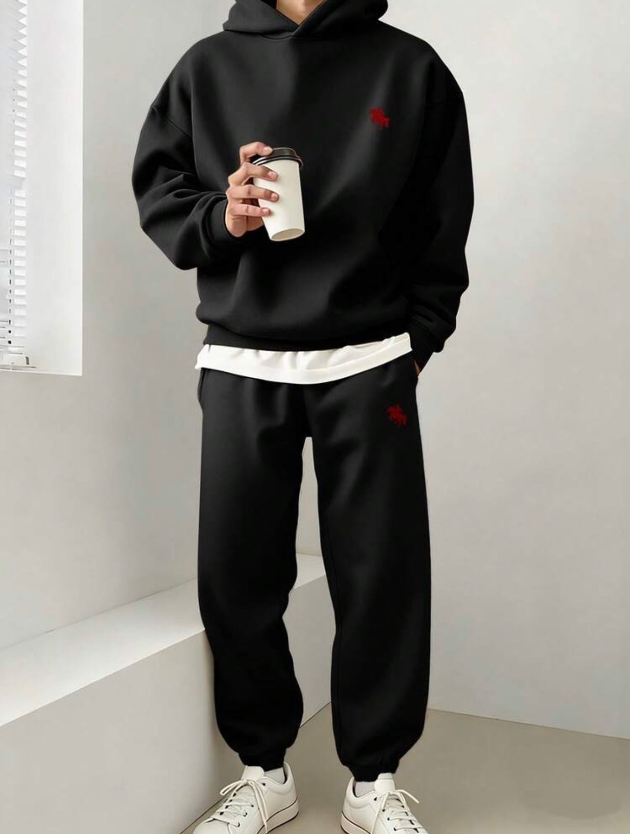 Men’s Horse Logo Hoodie & Sweatpants Two-Piece Sportswear Set – Casual Autumn Outfit