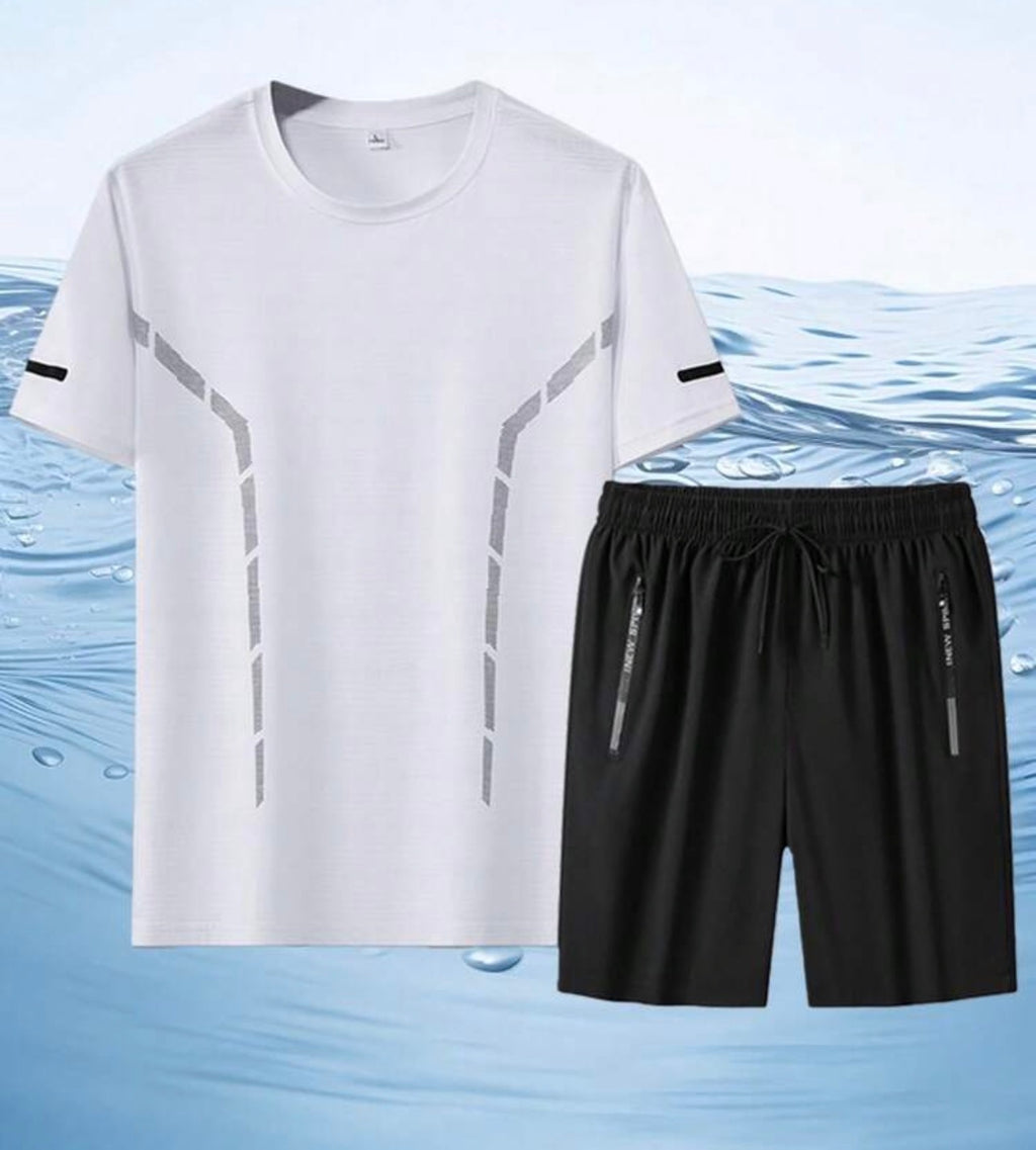 Men’s lightweight quick-dry shorts and T-shirt set, breathable and comfortable outfit for fitness, outdoor activities, and travel sports.