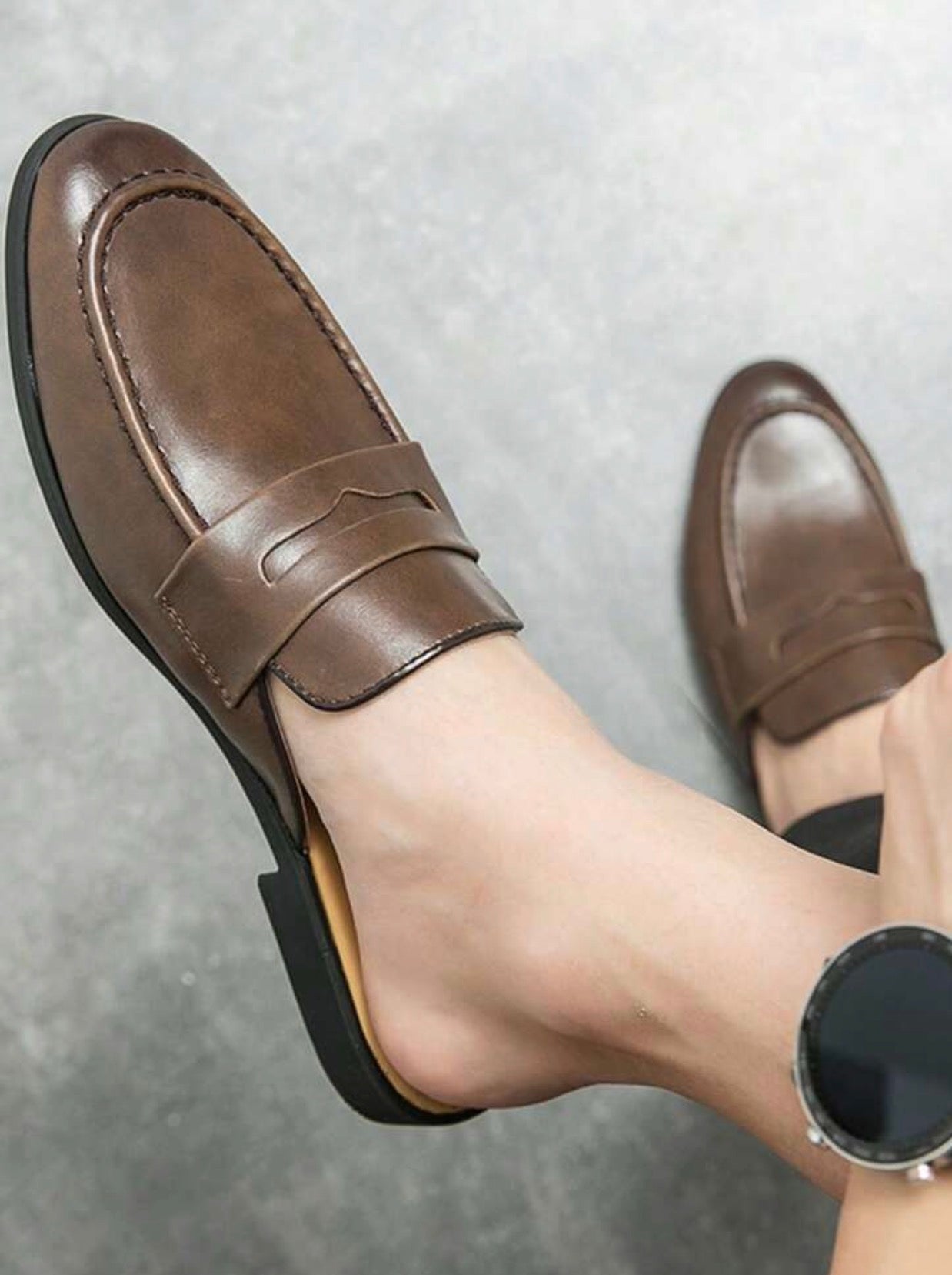 Men’s Classic Black & White Leather Slip-On Mule Sandals
