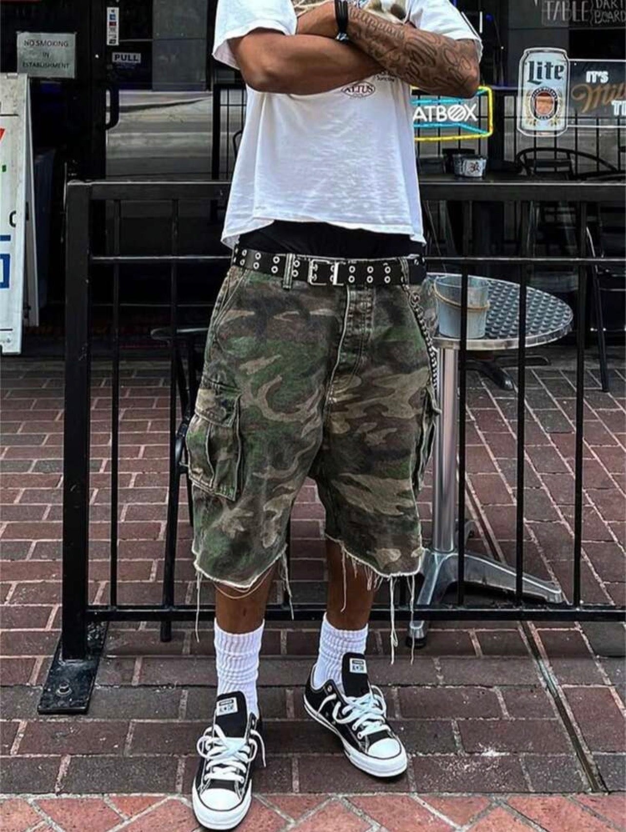 Men’s Y2K Camouflage Straight Fit Denim Shorts – Casual Streetwear Bottoms
