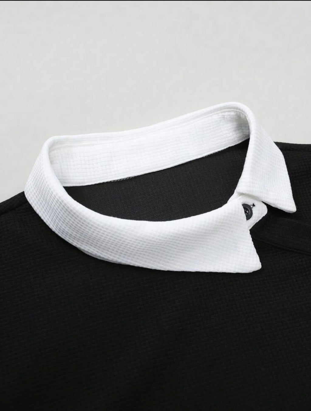Men’s Contrast Color Long Sleeve Buttoned Knitted Polo Shirt – Casual Business Top