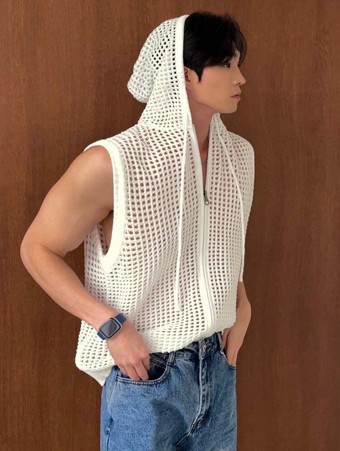 Men’s Perforated Hooded Cardigan Jacket – Casual Summer Outerwear