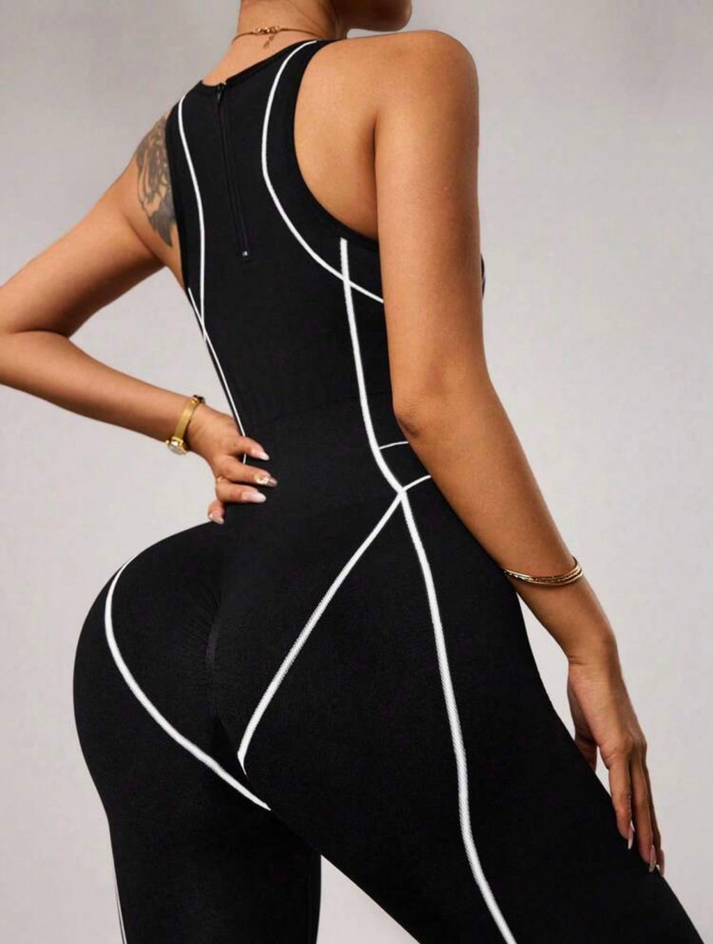 Women’s Seamless Activewear Jumpsuit with Stripe Detail, 7/8 Length Fitness Outfit for Yoga, Gym & Running