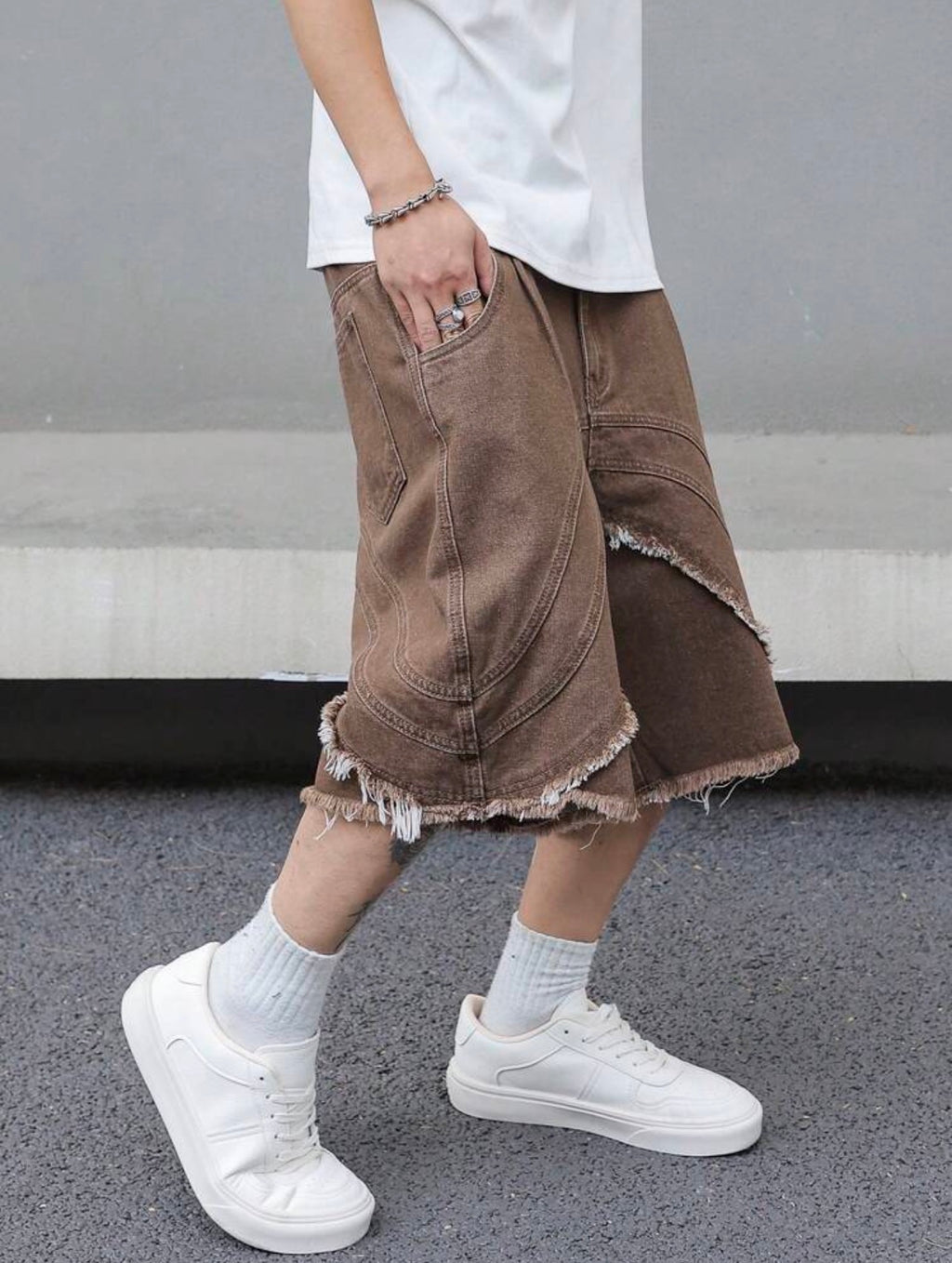 Men’s Distressed Wide Leg Jeans – Fashion Streetwear Denim Shorts