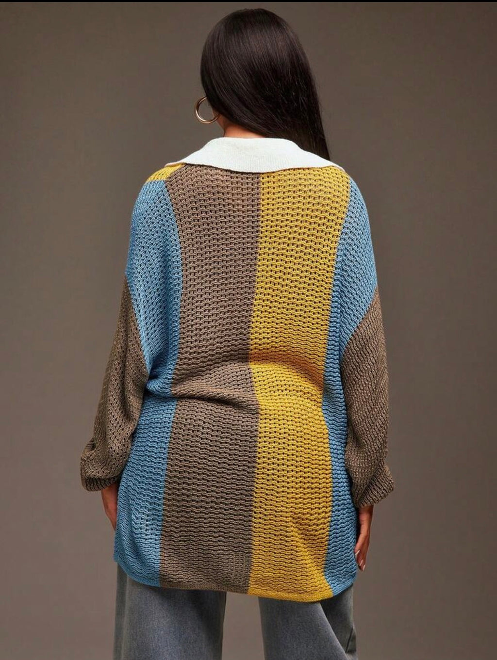 Women’s Collared Oversized Striped Knit Long Sleeve Top – Casual Streetwear